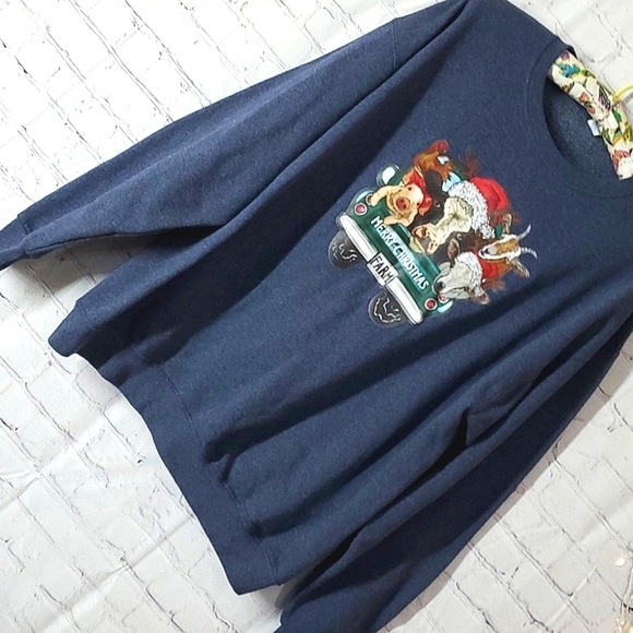 Farm Christmas Cow Goat Pig Sheep Chicken Truck Pullover Crewneck Sweater Sz XL - Picture 4 of 10